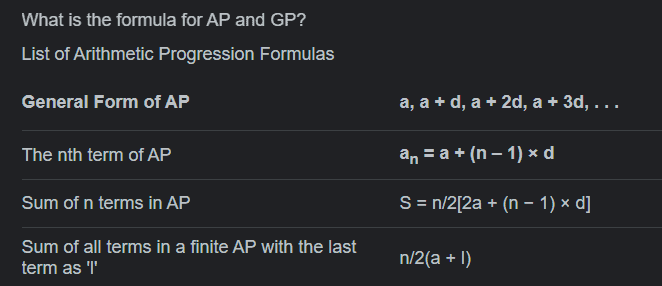 List of Arithmetic Progression Formulas